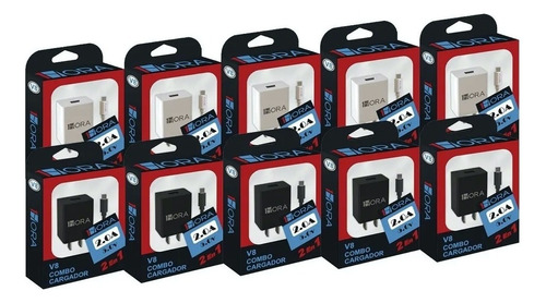 Cargador 1Hora GAR064 micro-usb de pared con cable carga normal 5 negros + 5 blancos