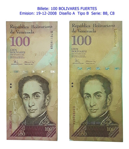 Billetes Antiguos De Venezuela 100 Bs F.  19-12-2008