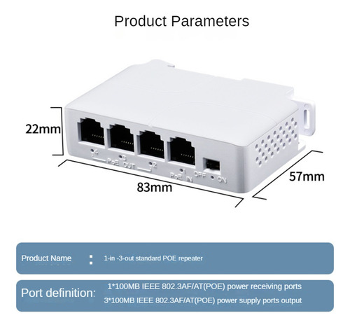 Extensor Poe De 1 A 3 Portas, Repetidor Poe De 10/100m Ieee8