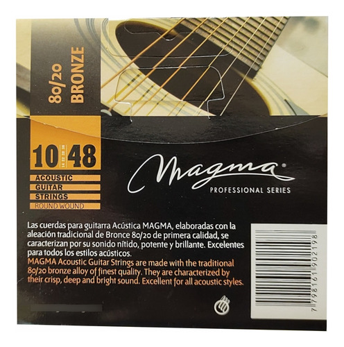 Imagen 2 de 3 de Cuerdas Magma P/guitarra Acústica .010 Bronce 80/20 - Ga120b