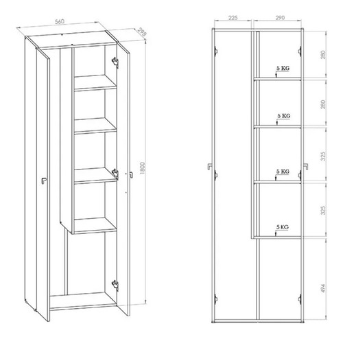 Escobero Dielfe Despensero Organizador E062 2 Puertas 180x56 Color Blanco