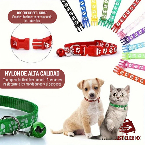 Collar Ajustable Con Cascabel Para Perro Gato Mascotas Hueso Color Negro Huesos Tamaño del collar S
