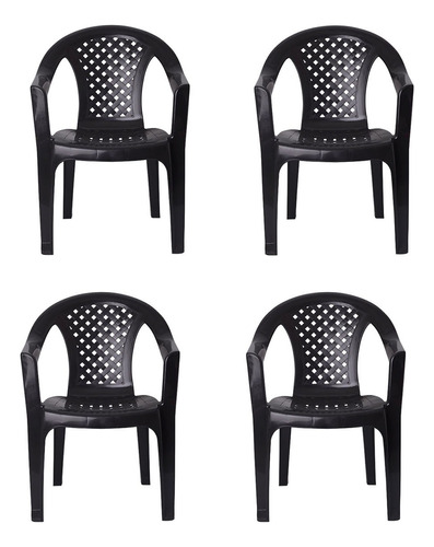 Silla Pvc Reforzada Con Apoya Brazo Negra X4