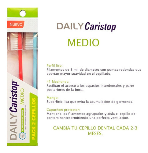 Cepillos Daily Caristop Medio Pack 2 Unid Rojo Y Celeste