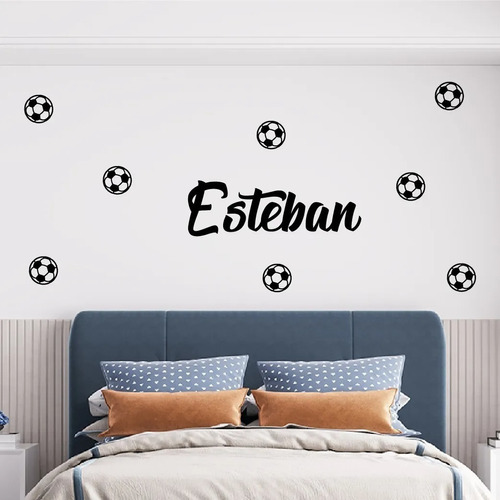 Sticker Decorativo Infantil Nombre Con Pelotas De Futbol 
