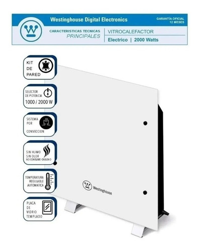 Imagen 2 de 3 de Panel Vitroconvector Westinghouse Ch122conv 2000w Cuotas S/i