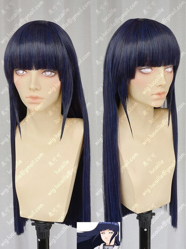 Peluca Hyuga Hinata De Anime  Larga  Recta  Azul