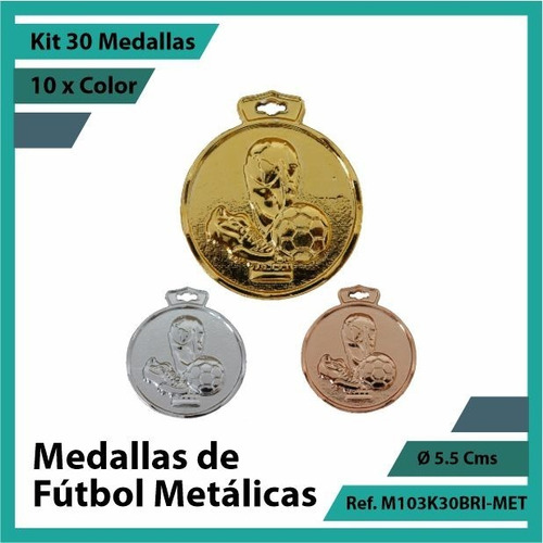 Kit 30 Medallas En Cali De Futbol Oro Metalica M103k30