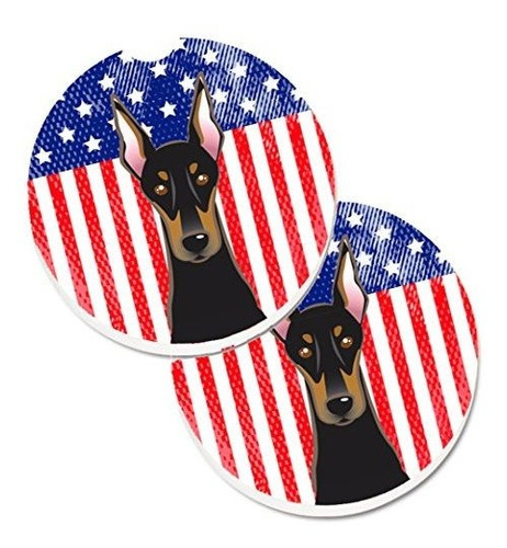 Posavasos Para Auto Doberman Con Bandera Ee. Uu., 2 Unidades