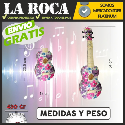 Imagen 7 de 10 de Ukelele Soprano Santa Cruz Estampado Funda