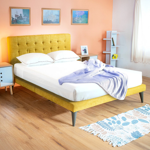 Cama Individual Roomi Livy Base Plegable Y Cabecera Color Mostaza Dijon