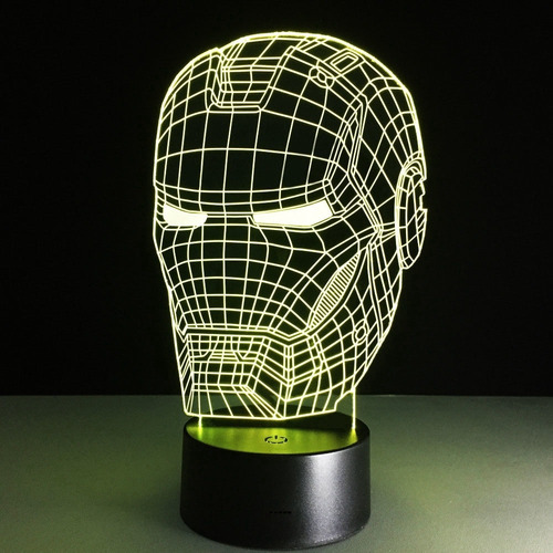 Luminaria 3d Led 16 Cores Homem De Ferro Quarto Decoração Cúpula Diversas Estrutura Preto