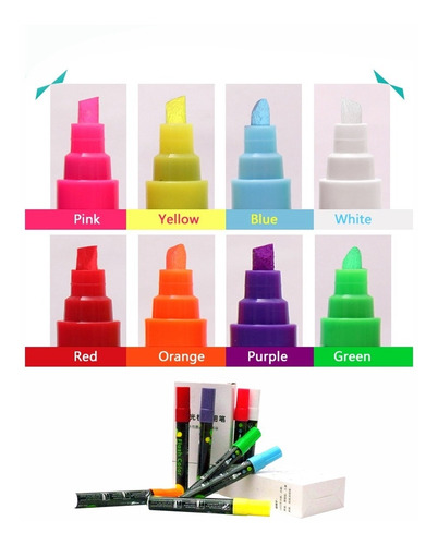 Plumones Para Pizarra Led Flourecente Pack 8 Colores ..