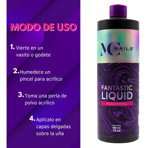 Monómero 16oz. Liquid Fantastic Acrílico Uñas. Mc Excellence