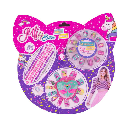 Set Juli4ever Glam Nails 12 Uñas 1 Anillo Stickers Babymovil