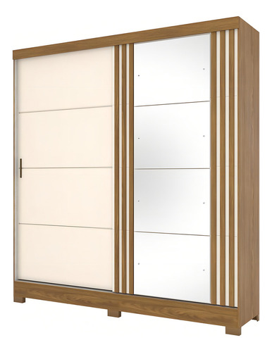 Guarda Roupa Casal Espelho 2 Portas De Correr 3 Gavetas Cor Nature/off White