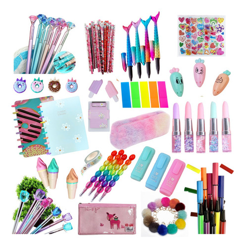 Kit Papelaria Kawaii 15 Itens Fofos Com Caderno Inteligente