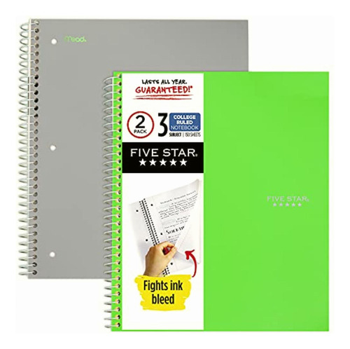Five Star Spiral Notebooks, 3 Subject, 150 College Ruled
