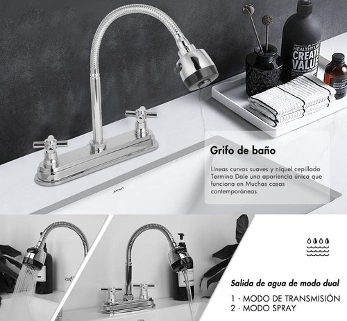 Grifo Llave Mezcladora Doble Comando Para Fregadero Cocina