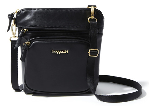 Baggallini Moderno Bolso Cruzado, Negro Con Cuero Vegano Dor