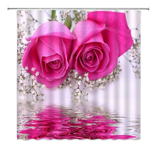 Rosa Rosa Cortinas De Ducha 3d Fl Floreciente Flor Agua...