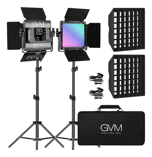 Gvm 850d Rgb Led Luces De Video Con 2 Soportes De Softbox, P