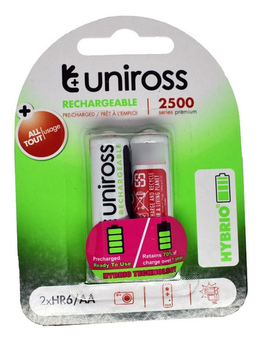 Pilas Recarg. C/2 Aa Uniross 2500mah Controles Wii, Xbox