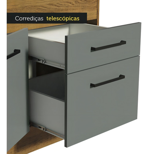 Gabinete Bajo Cocina Madesa Agata 150cm Sin Tablero Mg Color Rústico/Gris