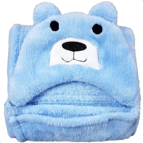 Manta Cobertor Toalha Bebê Com Capuz Bichinhos Fleece Lorben Cor Azul Urso