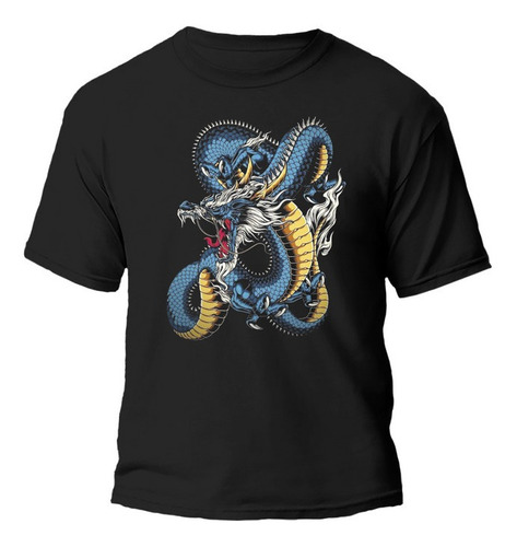 Remera Dragon Chino Azul Art 100% Algodón