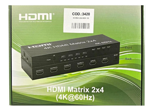 Matrix Hdmi 2x4 2 Entradas Para 4 Saídas 2k-4k