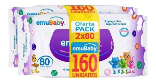 Toallitas Húmedas - Emubaby Sin Tapa 160und  Pack X3