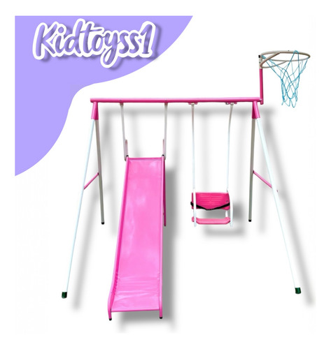 Columpio Y Resbaladilla + Canasta De Basket Rosa