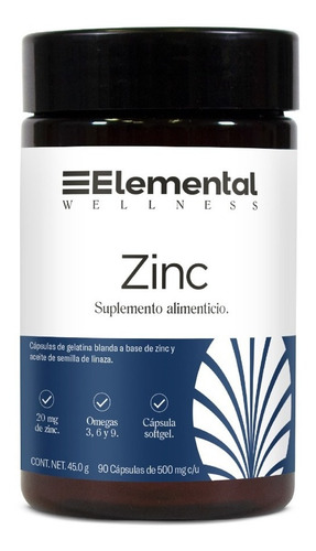 Zinc Elemental Wellness | 90 Capsulas | 500 Mg C/u Sabor Sin sabor