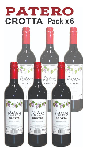 Vino Patero Crotta Tinto Dulce 750 Pack X6 Botellas + Regalo