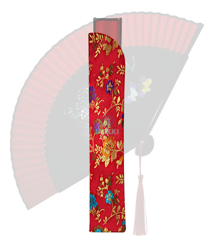 Capinha Para Leque Japonês 21cm Bordado Lindo Luxo 24x4,5cm Cor Vermelho