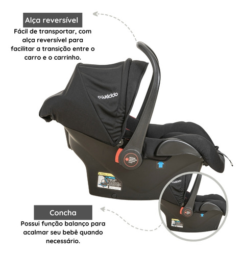 Bebê Conforto Kiddo Casulo Click Preto (13 Kg) E Base