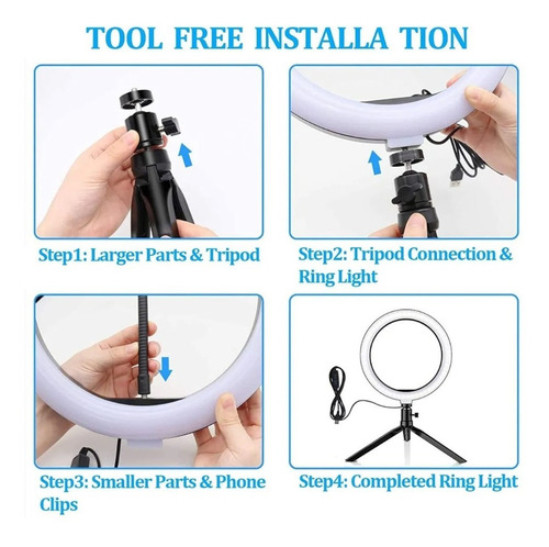 Imagen 3 de 5 de Aro Luz Led Rgb Profesional Maquillaje Iluminación Tripie 10