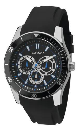 comprar Relógio Technos Masculino Racer Prata - 6p29aiq\u002F8p Cor da correia Preto Cor do bisel Preto Cor do fundo Azul