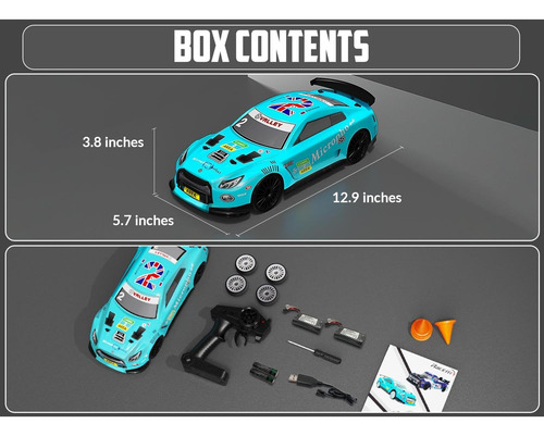 Coche Rc Drift Racent 1:14 25 Km/h 4wd Azul Con 2 Baterías