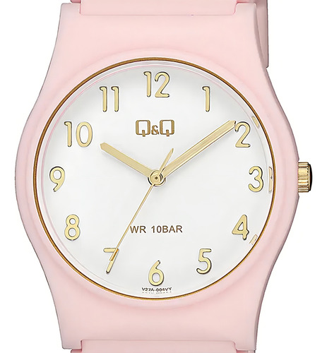Reloj Q&q Analogico Malla Pvc Rosa Deportivo Casual Febo Fondo Blanco