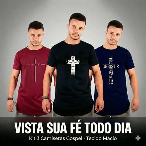 Kit 3 Camiseta Camisa Masculina Gospel Crista Blusa Long