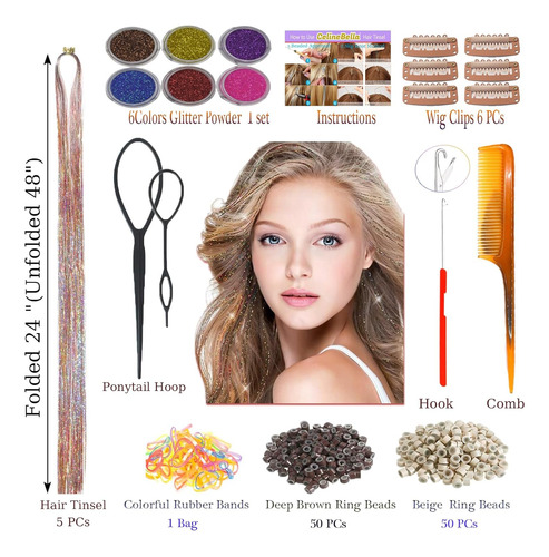 Kit De Oropel Para El Cabello Con Herramientas, Extensiones