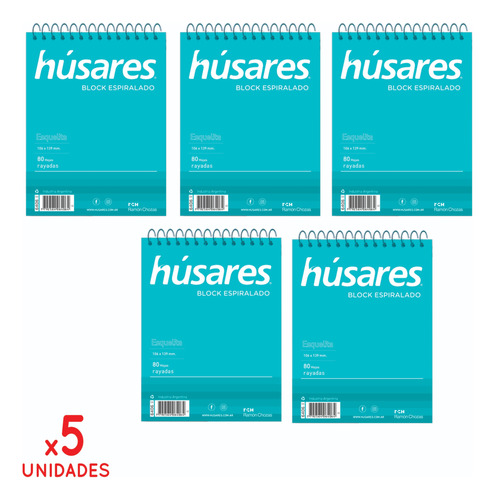 5 Block A6 Husares Espiralado 80 Hojas Rayada Liso Cuadro