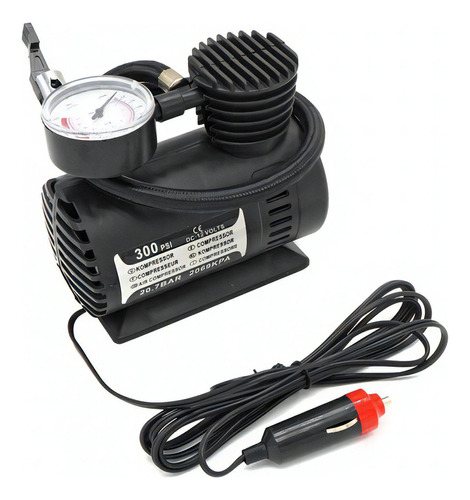 Compressor De Ar Elétrico Portátil Mini Carro Bola Bike Boia Cor Preto Fase Elétrica Monofásica Frequência 300 Psi Voltagem Dc: 12 Volts