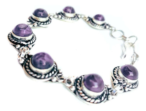 Pulseira Ametista Natural Bracelete Banhado Prata Indiana