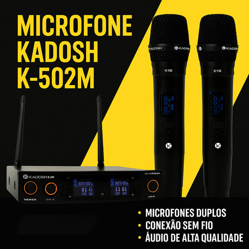 Microfone Kadosh K-502m Profissional Sem Fio Duplo Cor Preto