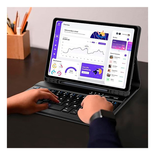 Funda Para Samsung A9 8.7 Smart Magnetica Teclado Bluetooth Color Negro