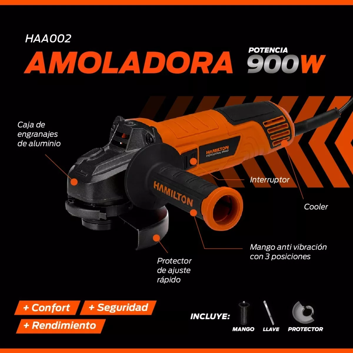 Amoladora Eléctrica Angular 900w Hamilton Haa002