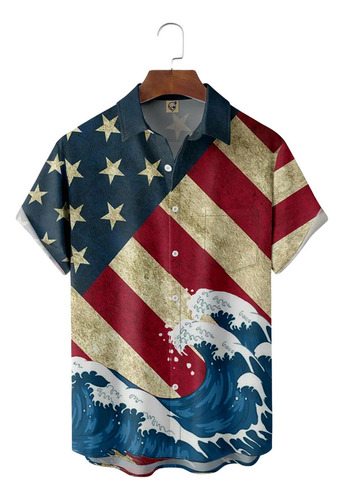 Camisa Hawaiana Unisex Con La Bandera De Estados Unidos Ukiy